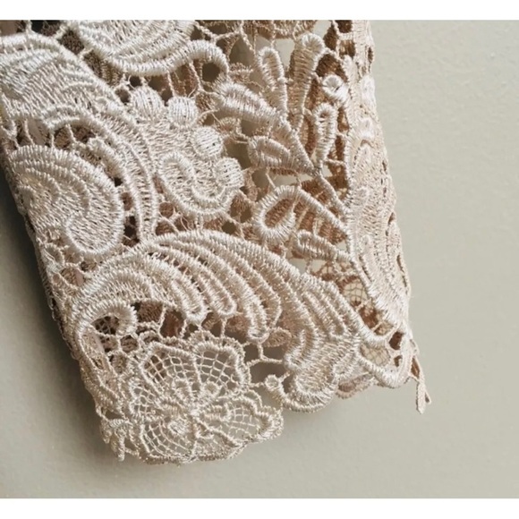 White House Black Market Sz 6 Champagne Beige Crochet Lace Sheath Formal Dress - Picture 6 of 8